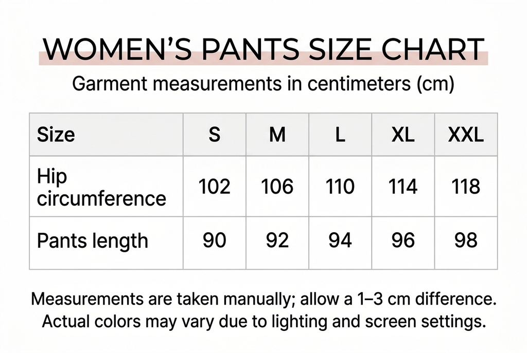 English women's pants size chart
