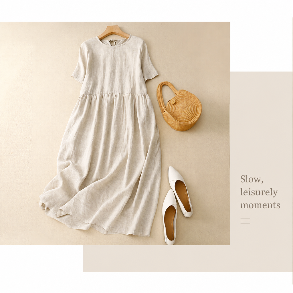 Ivory dress collage with English caption