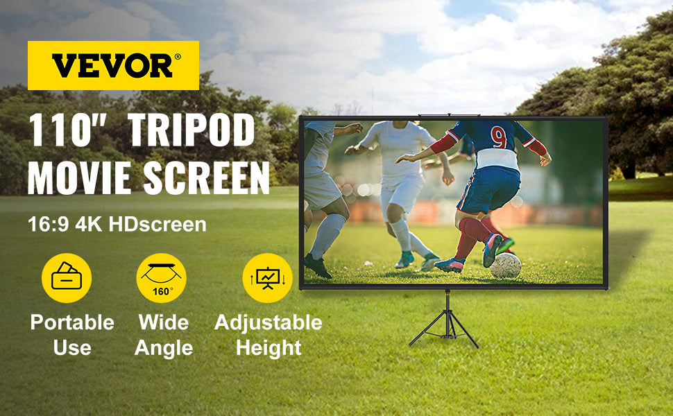 SucceBuy 60 70 80 90 100 110 in Tripod Projector Screen W/ Stand 16:9 4K HD Portable Home Cinema for Indoor & Outdoor Projection