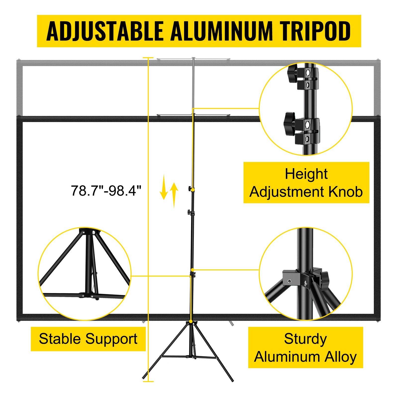 SucceBuy 60 70 80 90 100 110 in Tripod Projector Screen W/ Stand 16:9 4K HD Portable Home Cinema for Indoor & Outdoor Projection