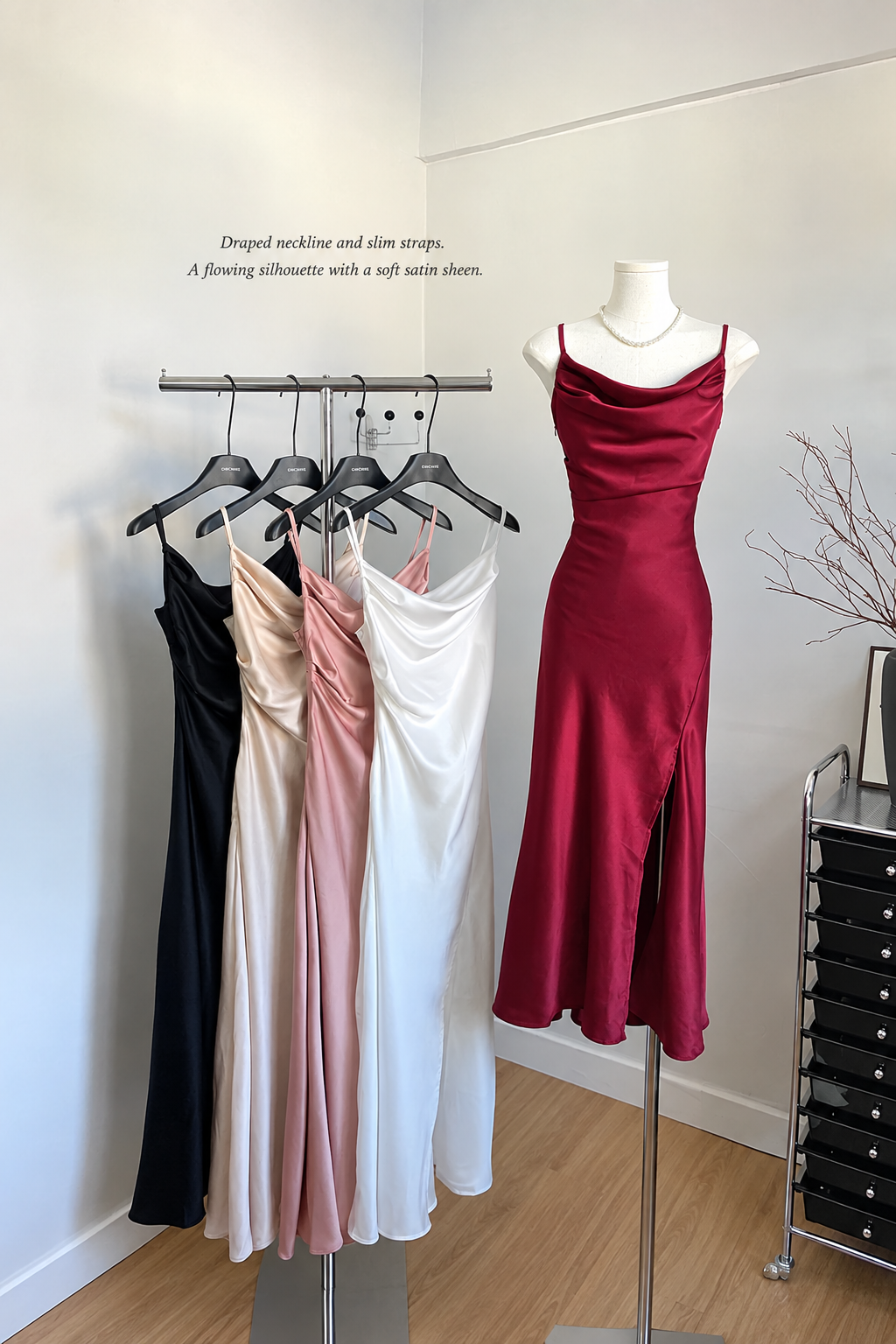 Satin dress color selection with English caption