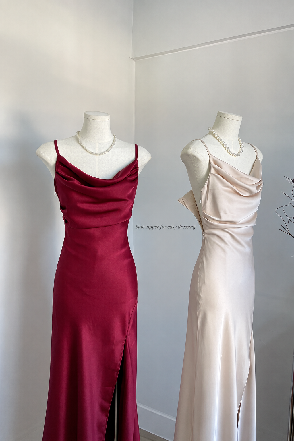 Side zipper detail with English caption