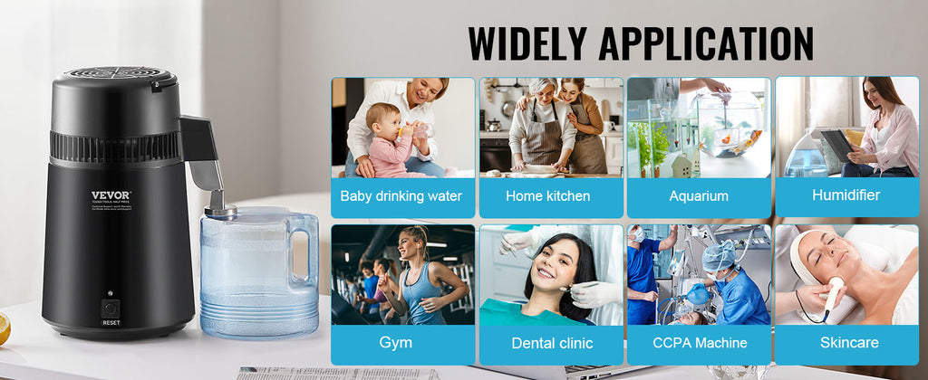 SucceBuy Water Distiller 4L 1.05 Gallon Pure Water Purifier Filter Countertop 750W Distilled Water MakerInterior Distiller