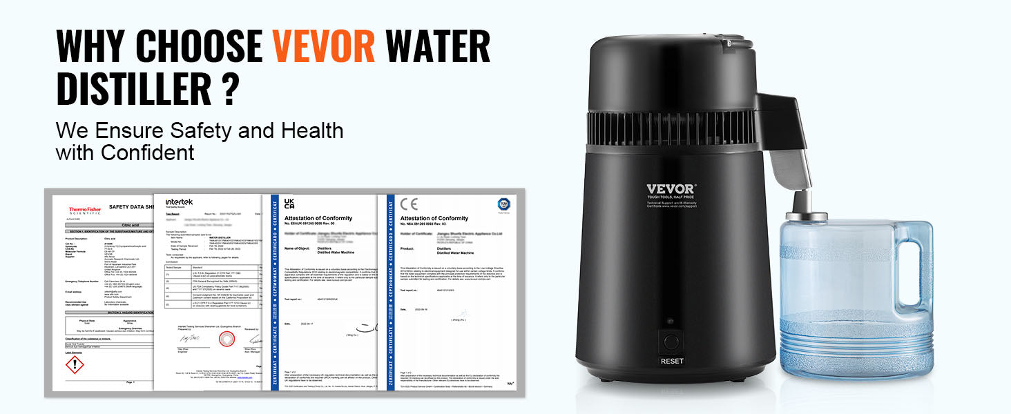SucceBuy Water Distiller 4L 1.05 Gallon Pure Water Purifier Filter Countertop 750W Distilled Water MakerInterior Distiller